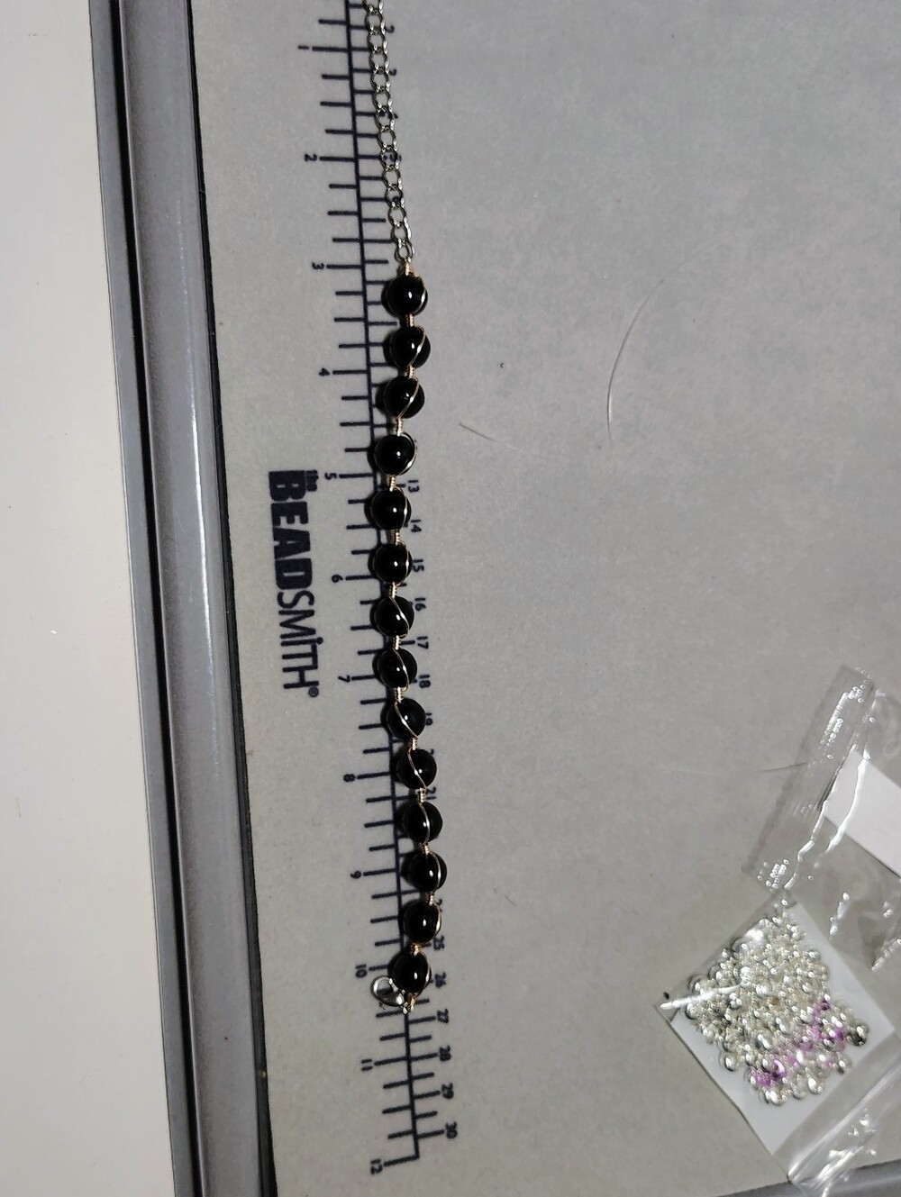 Black Beaded Silver Chain Bracelet - Women Jewelry - Handmade